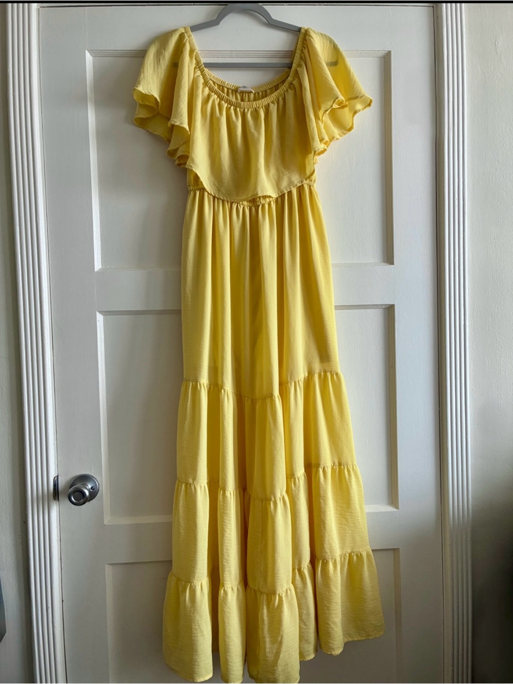 Lovely Yellow Tiered Maxi Dress with Flutter Sleeves